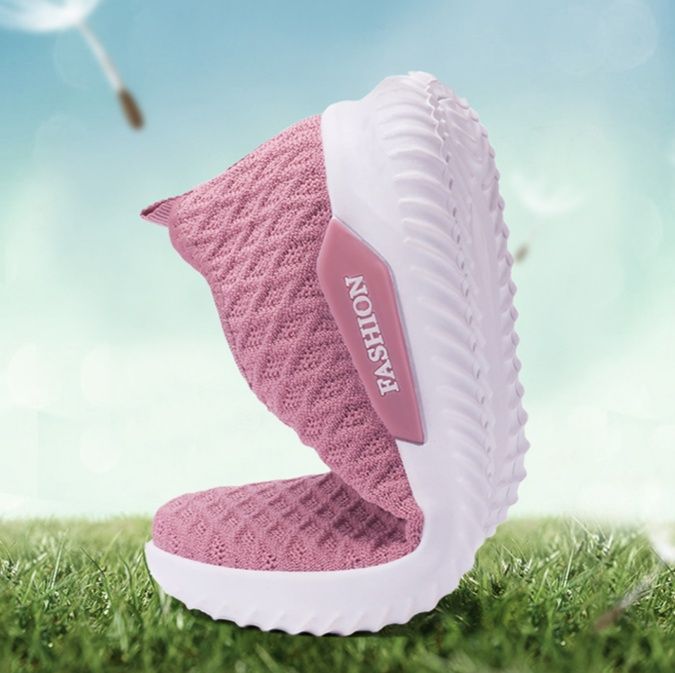 レディーススリッポン 通気性抜群ニット編み厚底スリッポン