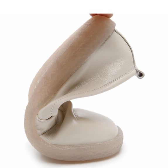 レディーススリッポン ふんわりギャザー入り本革幅広スリッポン