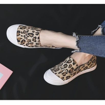 レディーススリッポン 豹柄プリント軽量キャンバススリッポン