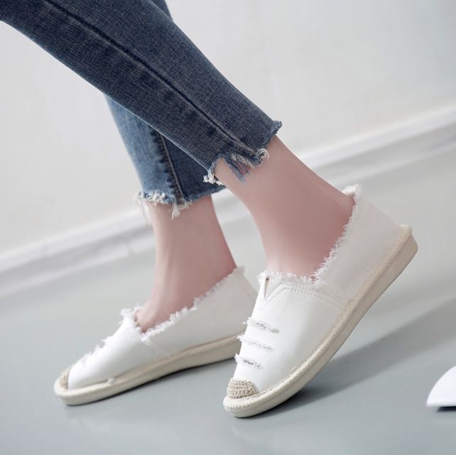 レディーススリッポン ダメージ加工キャンバス地レディーススリッポン