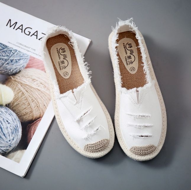 レディーススリッポン ダメージ加工キャンバス地レディーススリッポン