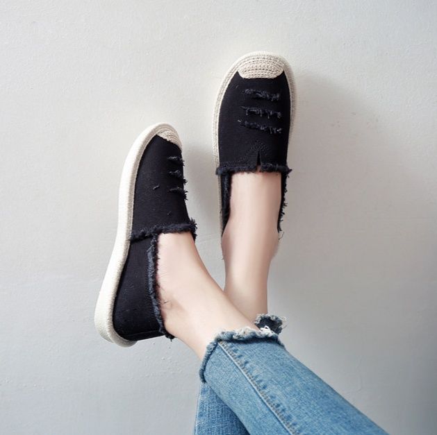 レディーススリッポン ダメージ加工キャンバス地レディーススリッポン