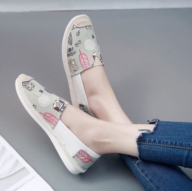 レディーススリッポン 森の仲間達刺繍デザイン幅広レディーススリッポン