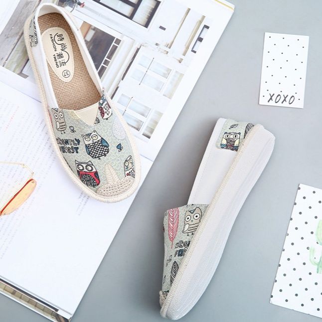 レディーススリッポン 森の仲間達刺繍デザイン幅広レディーススリッポン