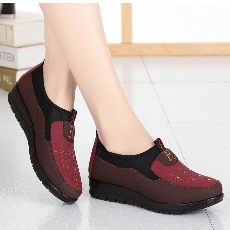 レディーススリッポン 老北京布鞋風格厚底レディーススリッポン