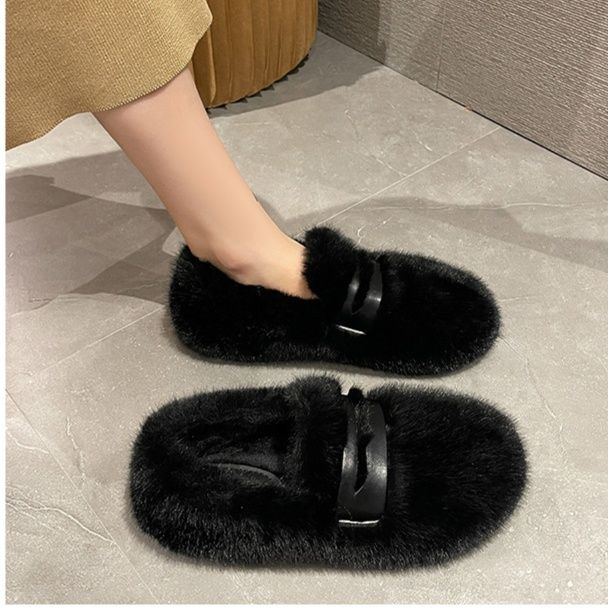 レディーススリッポン 幅広ふわふわファー起毛スリッポン