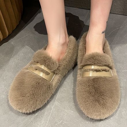 レディーススリッポン 幅広ふわふわファー起毛スリッポン