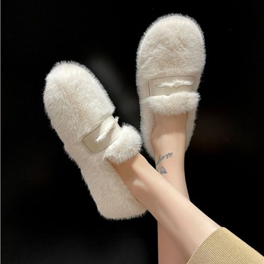 レディーススリッポン 幅広ふわふわファー起毛スリッポン