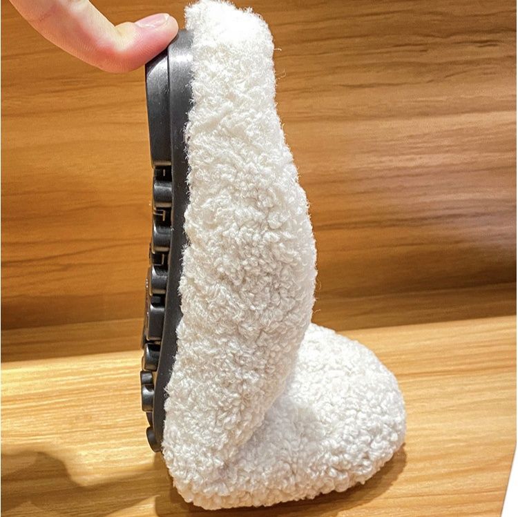 レディーススリッポン ふわもこボア素材金具装飾レディーススリッポン