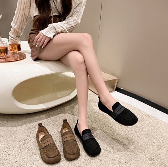 レディーススリッポン 幅広対応 もこもこ素材 ローファー風 低反発 フラットシューズ