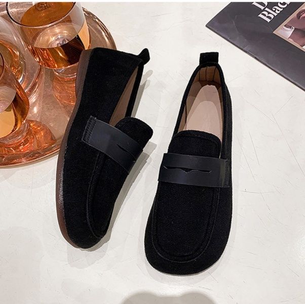 レディーススリッポン 幅広対応 もこもこ素材 ローファー風 低反発 フラットシューズ