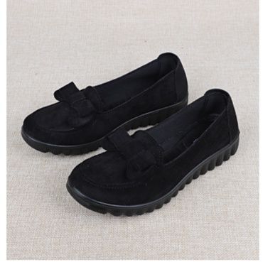 レディーススリッポン リボン付き厚底スリッポンシューズ