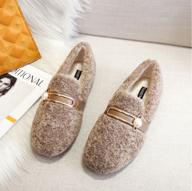 レディーススリッポン 真珠金具付きボアレディーススリッポン