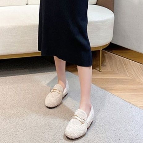 レディーススリッポン 真珠金具付きボアレディーススリッポン