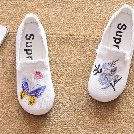 レディーススリッポン 花柄刺繍レディーススリッポン幅広快適シューズ