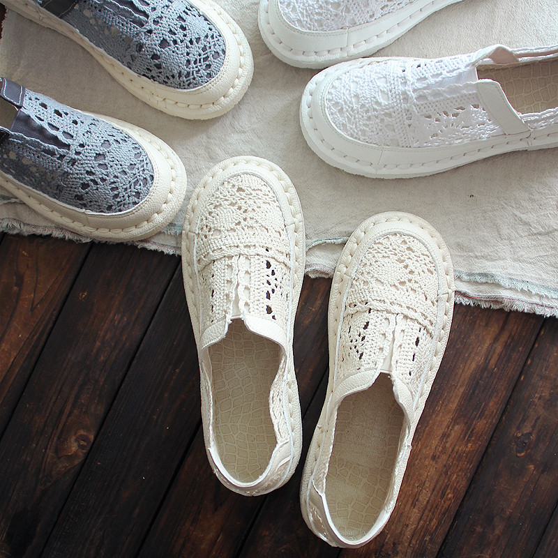 レディーススリッポン 透かし編みレース柄スリッポン