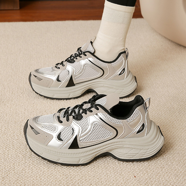 レディーススリッポン ２０２５新作レディース厚底網目紐靴運動靴美脚効果