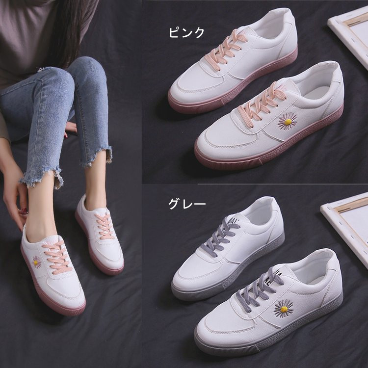 レディーススリッポン 花柄刺繍厚底運動靴 軽量美脚効果 着脱簡単