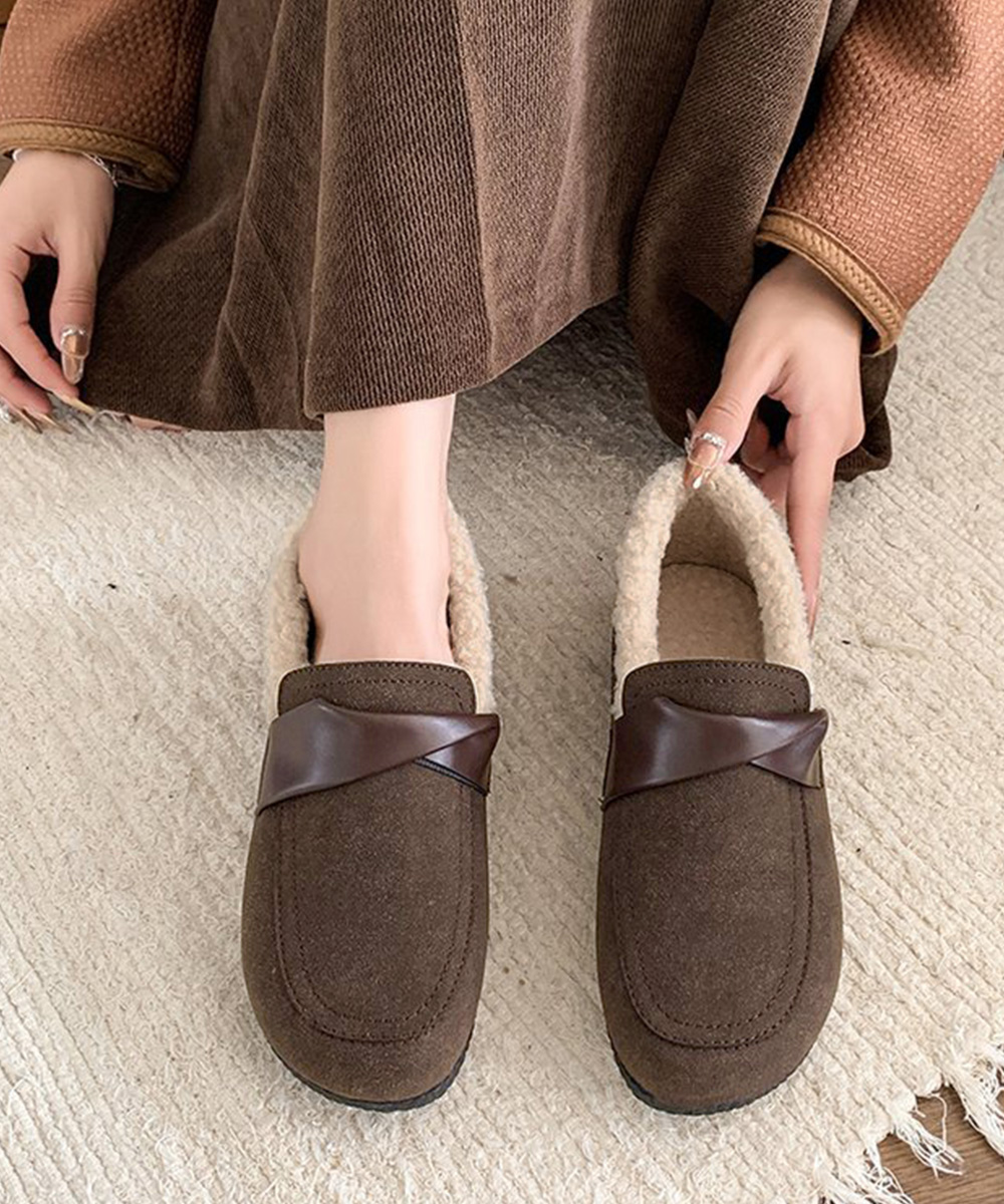 幅広ファーモカシン裏起毛レディーススリッポン
