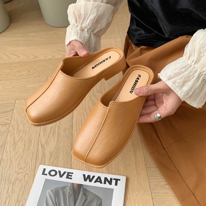 レディーススリッポン 幅広ミュール かかとなし フラット 室内外兼用履き