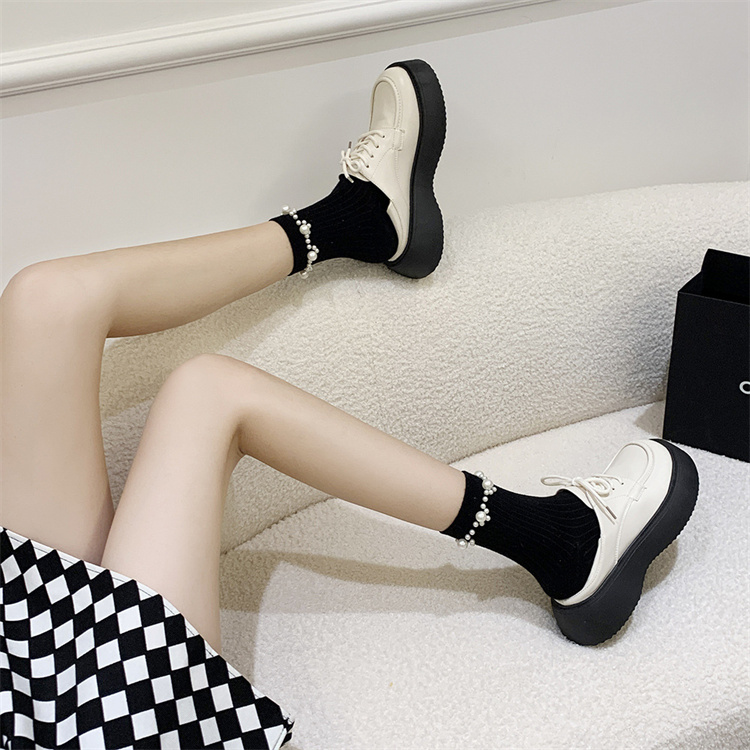 レディーススリッポン 厚底革靴 復古風 歩きやすい紐付き 大きいサイズ対応