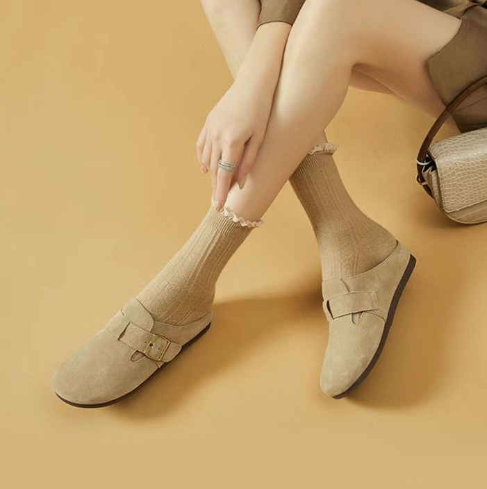 レディーススリッポン 幅広設計かかとなしフラットスリッパ靴