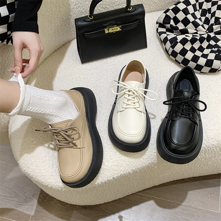 レディーススリッポン 厚底革靴 復古風 歩きやすい紐付き 大きいサイズ対応