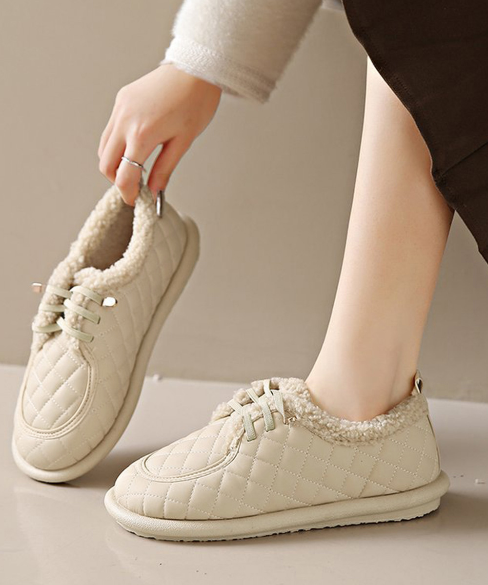 レディーススリッポン 幅広ふわもこ裏起毛モカシン防寒パンプス