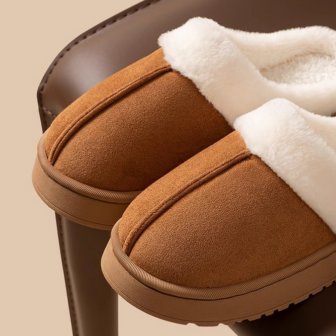 レディーススリッポン 幅広対応 人工毛皮裏ボア厚底サンダル 秋冬女性用スリッパ