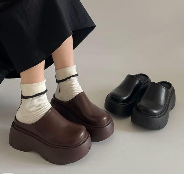 レディーススリッポン 厚底フェイクレザースリッポン