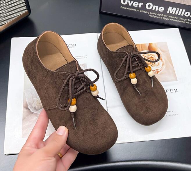 レディーススリッポン 幅広対応 丸つま先合皮ローファー風フラット靴