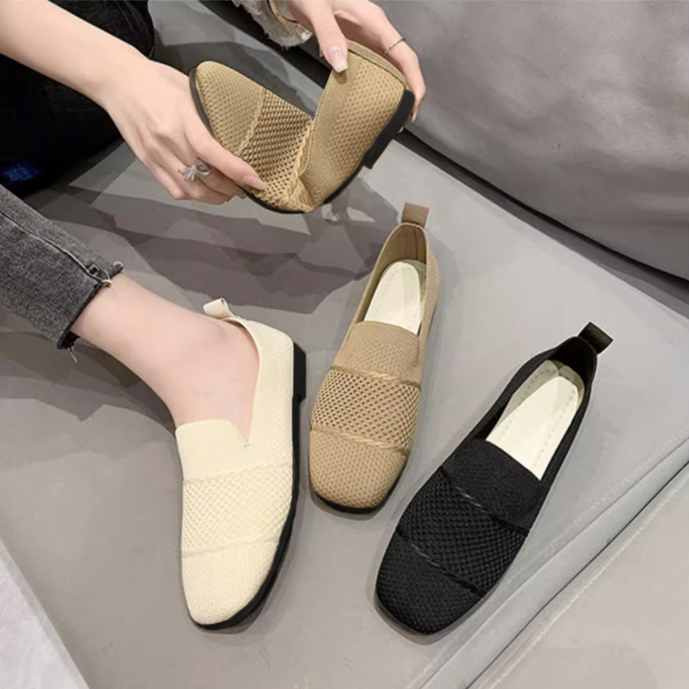 レディーススリッポン 通気性メッシュ厚底スリッポン軽量パンプス
