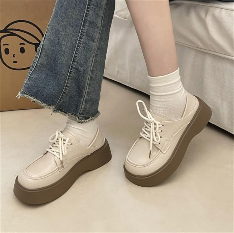 レディーススリッポン 厚底革靴 復古風 歩きやすい紐付き 大きいサイズ対応