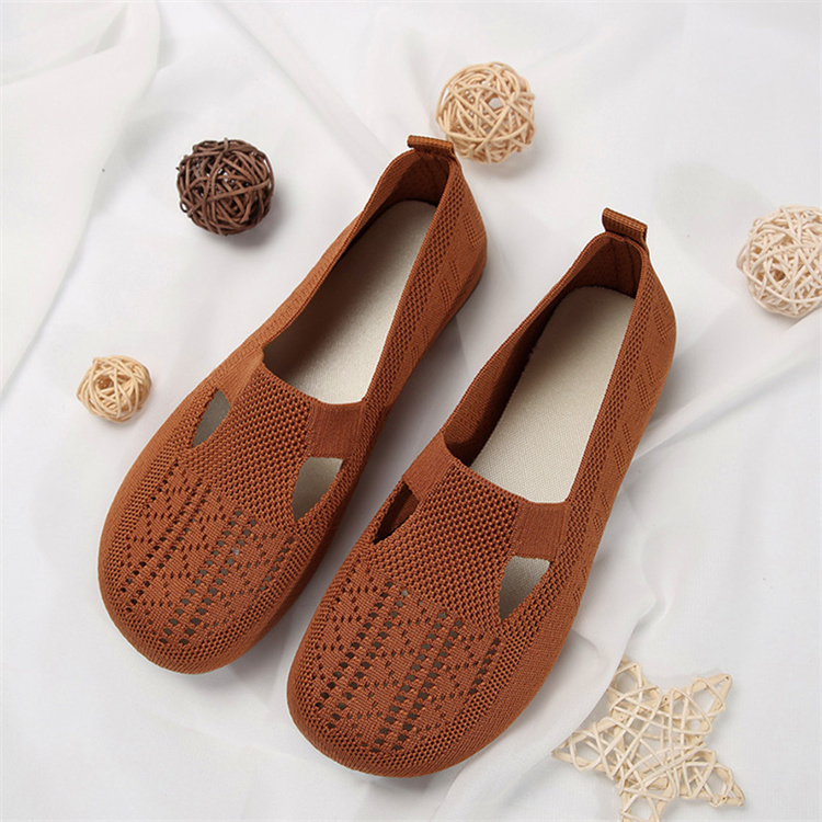 レディーススリッポン 幅広対応 編み込み丸型パンプス 春夏用平底靴