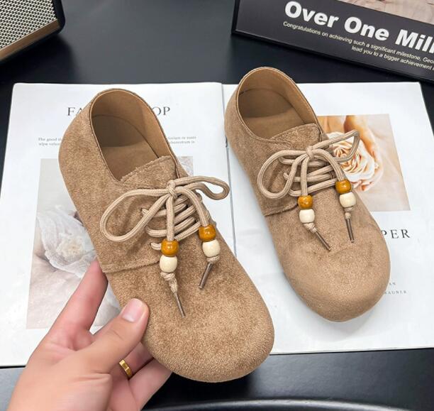 レディーススリッポン 幅広対応 丸つま先合皮ローファー風フラット靴