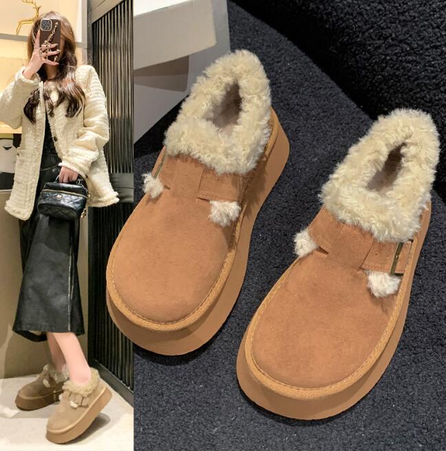 レディーススリッポン 2024新作 女性用厚底保温靴 もこもこ裏起毛 2色展開