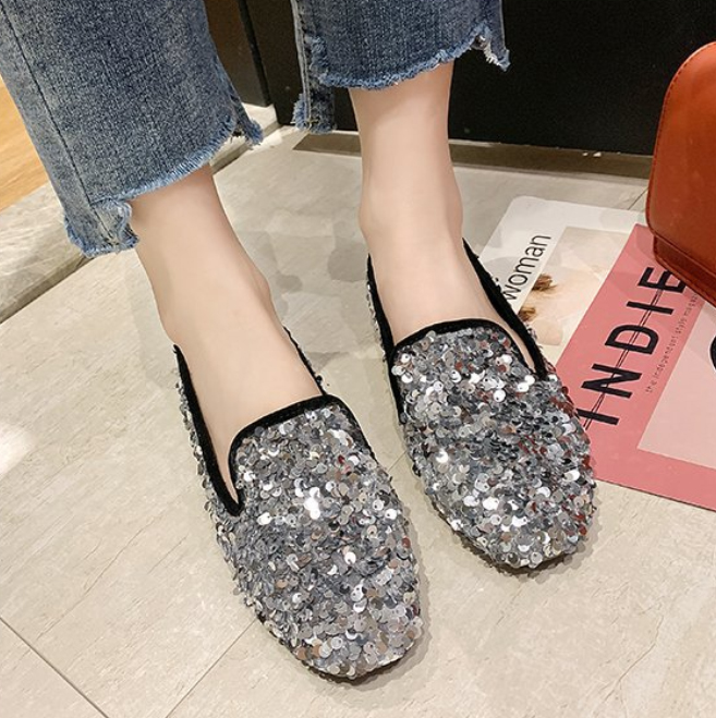 レディーススリッポン 幅広対応 スパンコール フラット スリッポン レディース 靴
