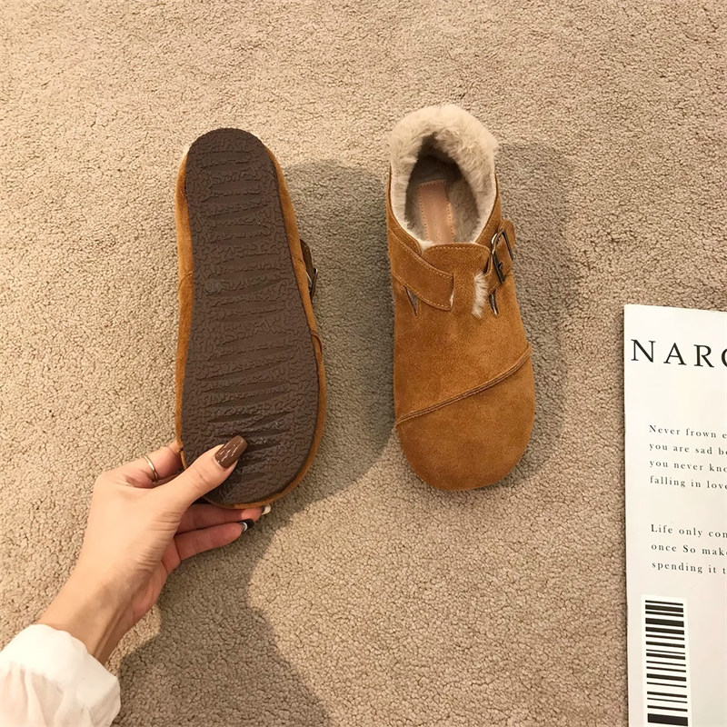 レディーススリッポン 裏起毛厚底スリッポン おしゃれベルト付きもこもこ靴