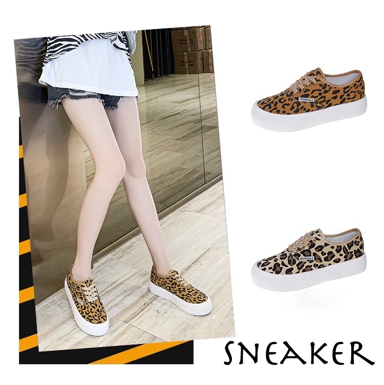 レディーススリッポン 厚底ヒョウ柄スリッポン美脚デイリースニーカー
