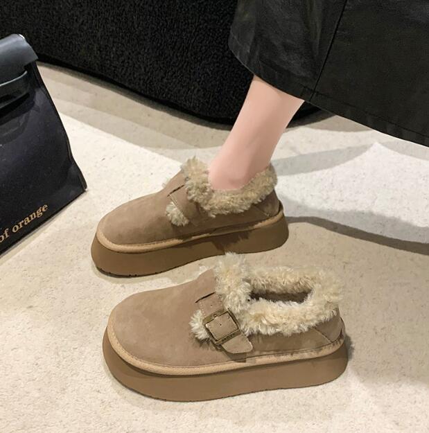 レディーススリッポン 2024新作 女性用厚底保温靴 もこもこ裏起毛 2色展開