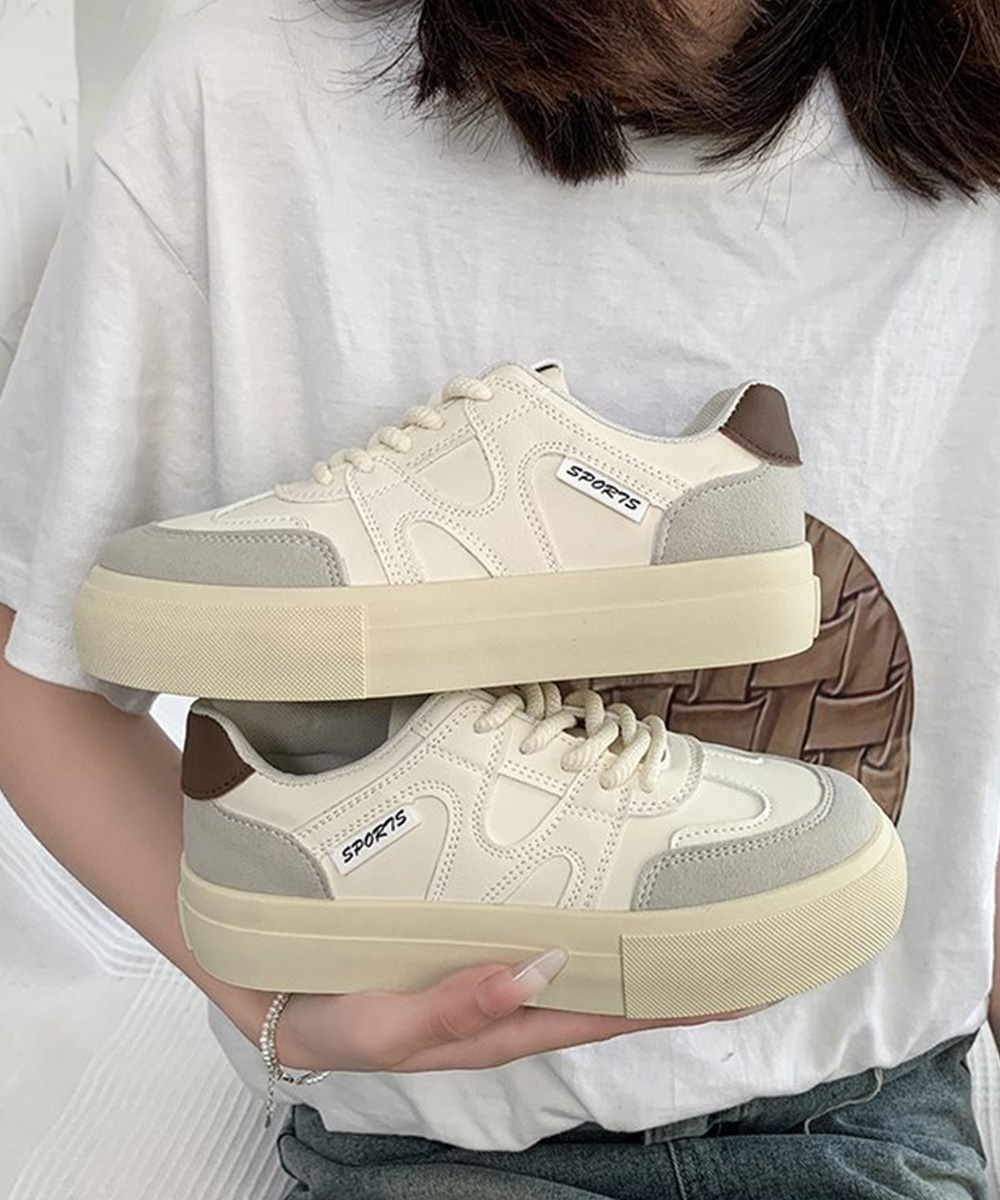 レディーススリッポン 厚底 紐付きローカット韓国風靴