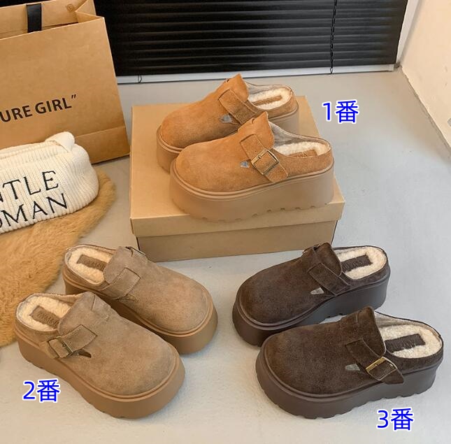レディーススリッポン レディース厚底保温シューズ★3色展開