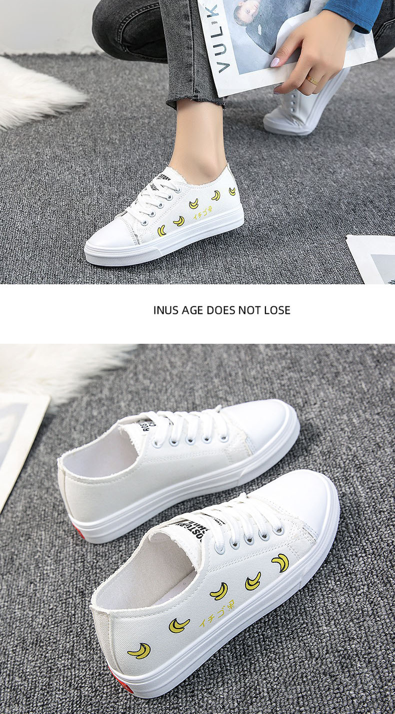 レディーススリッポン 厚底レディース靴 軽量バナナ苺柄 歩きやすい白色スニーカー