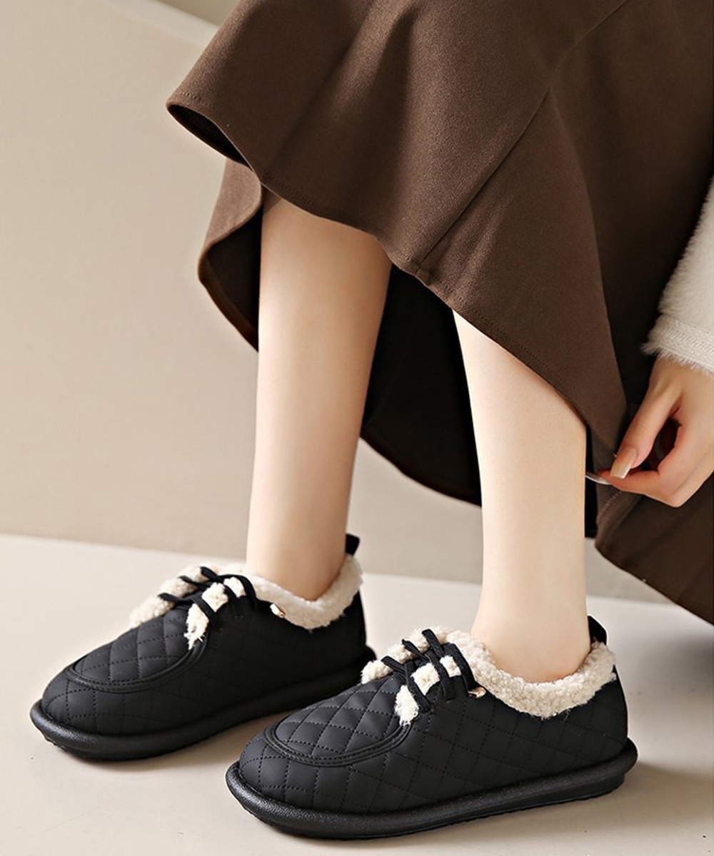 レディーススリッポン 幅広ふわもこ裏起毛モカシン防寒パンプス