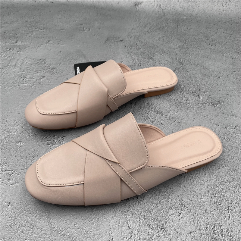 レディーススリッポン 本革クロスストラップ幅広レディーススリッポン