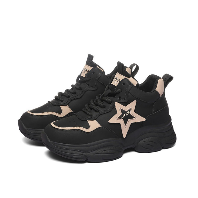 レディーススリッポン 厚底紐靴 美脚効果ボリュームソール レディース