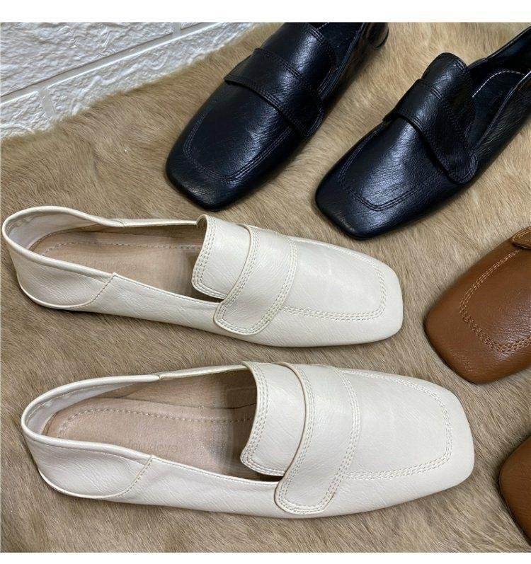 レディーススリッポン 幅広スクエアトゥ ぺたんこ フラット靴 韓国風 柔らか