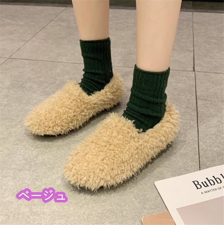 レディーススリッポン 新品 幅広 もこもこ ぬいぐるみ フラットシューズ レディース