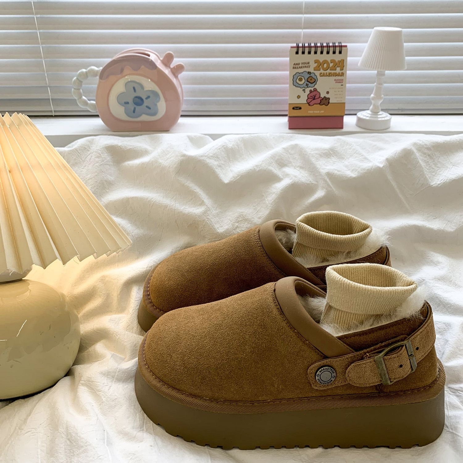 レディーススリッポン 厚底ムートン風ブーツ レディース裏ボア暖か靴