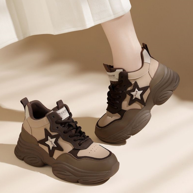 レディーススリッポン 厚底紐靴 美脚効果ボリュームソール レディース